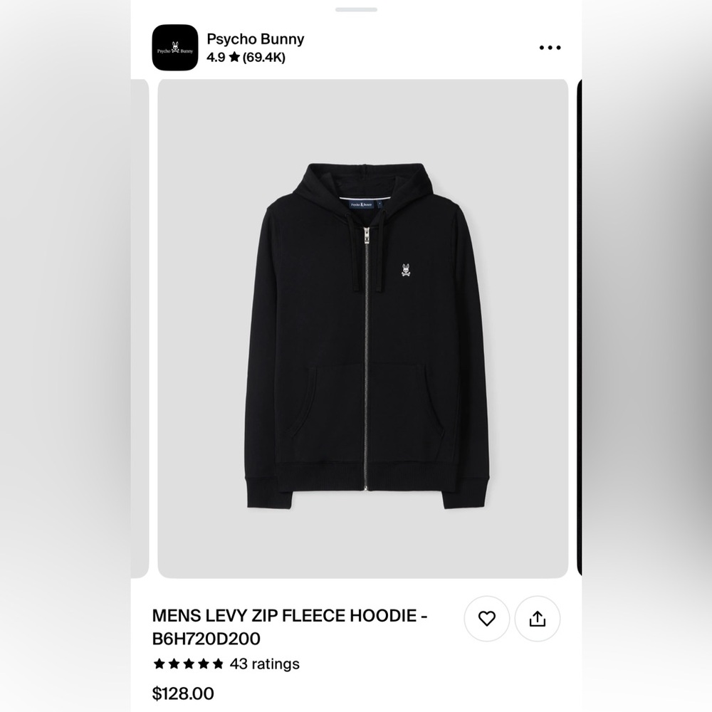 Psycho Bunny Men's Levy Fleece Zip-up & Regular Hoodie Size Medium